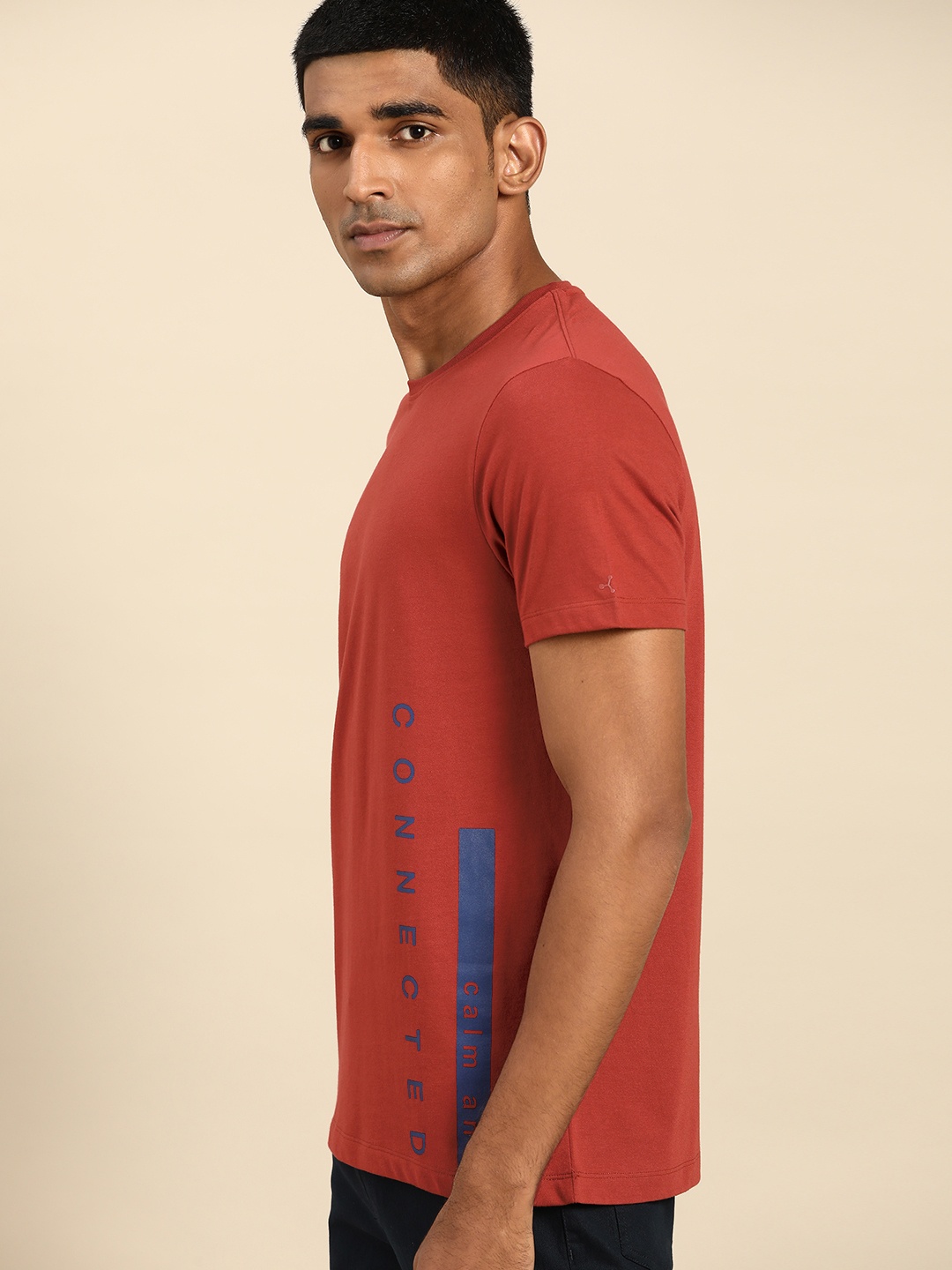 

ether Men Rust Red Pure Cotton Typography Placement Print Pure Cotton T-shirt