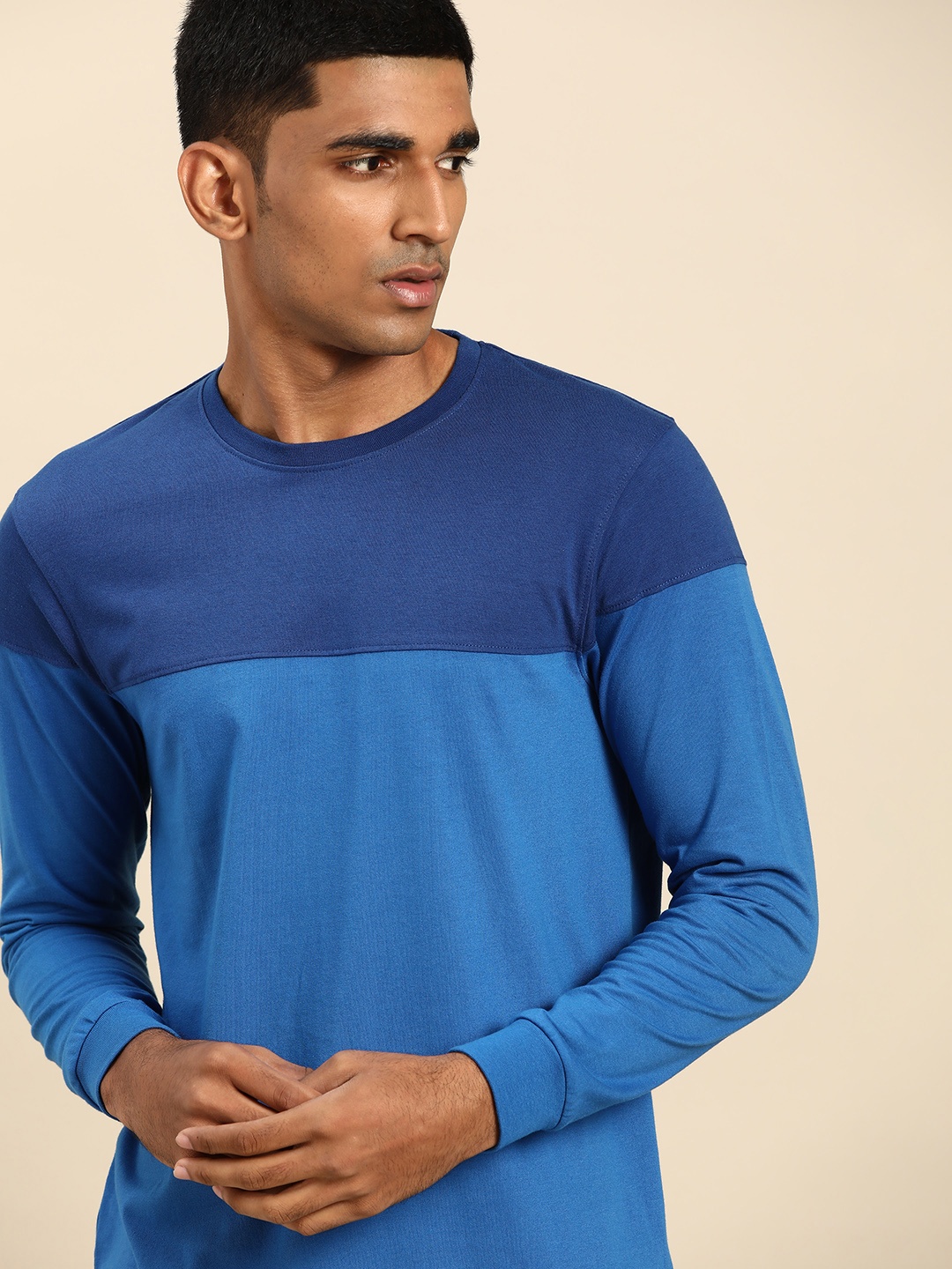 

ether Men Blue Pure Cotton Colourblocked Pure Cotton T-shirt