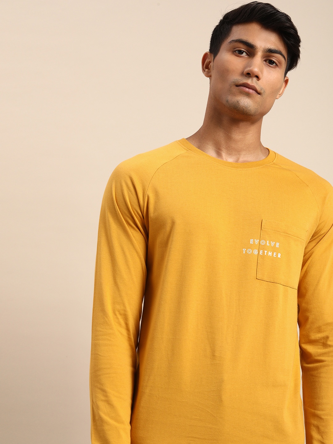 

ether Men Mustard Yellow Pure Cotton Solid Round Neck Pure Cotton T-shirt