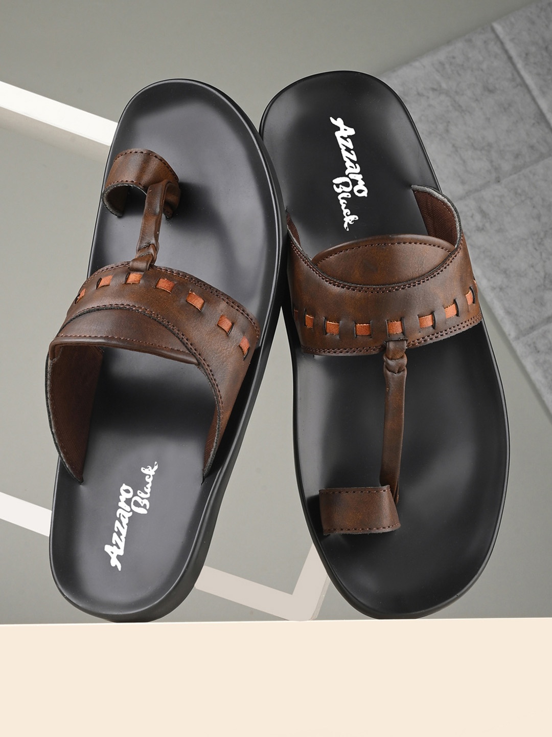 

Azzaro Black Men Brown Self Design Slip-On