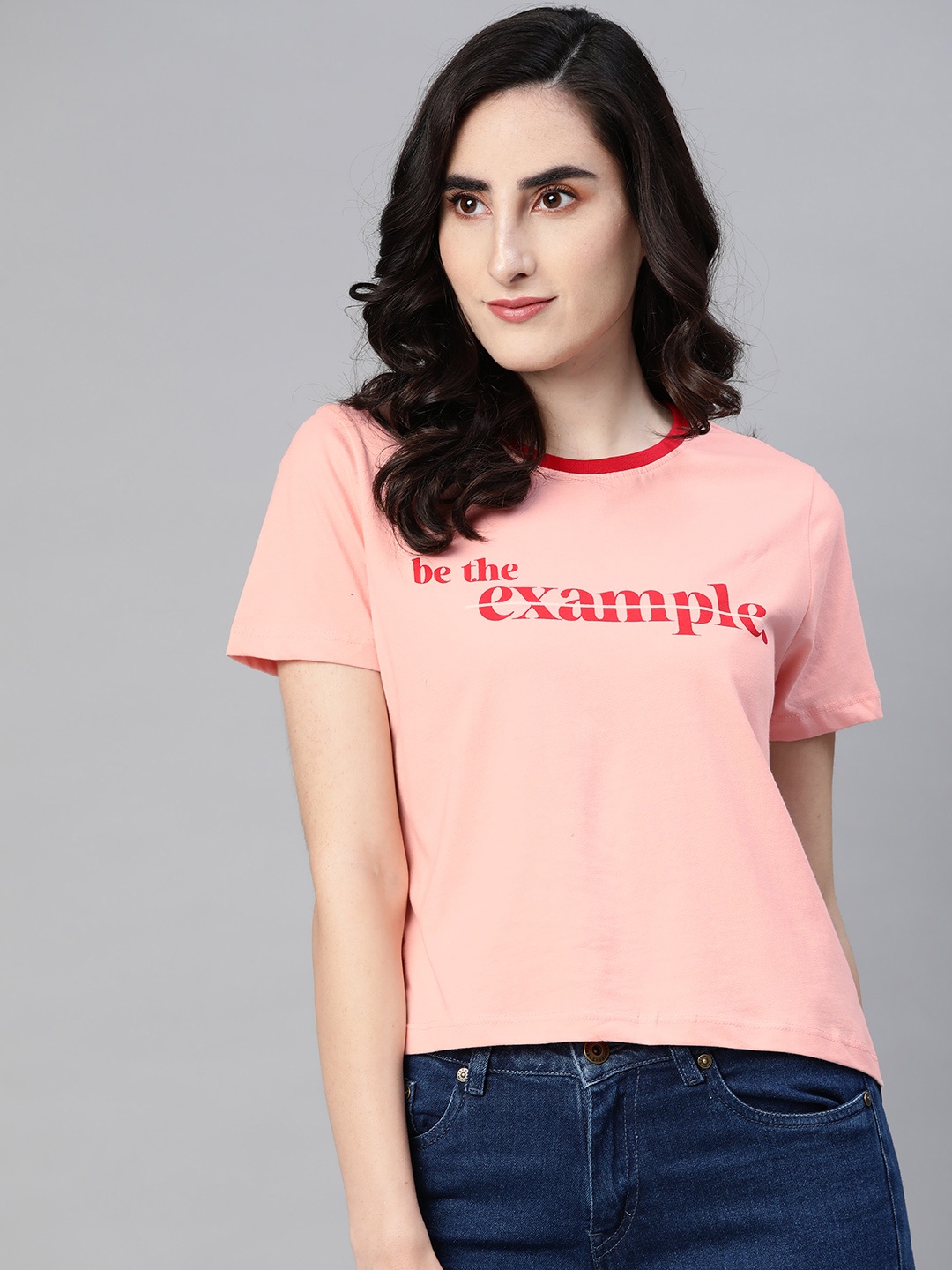 

Metronaut Women Peach-Coloured & Red Typography Printed T-shirt