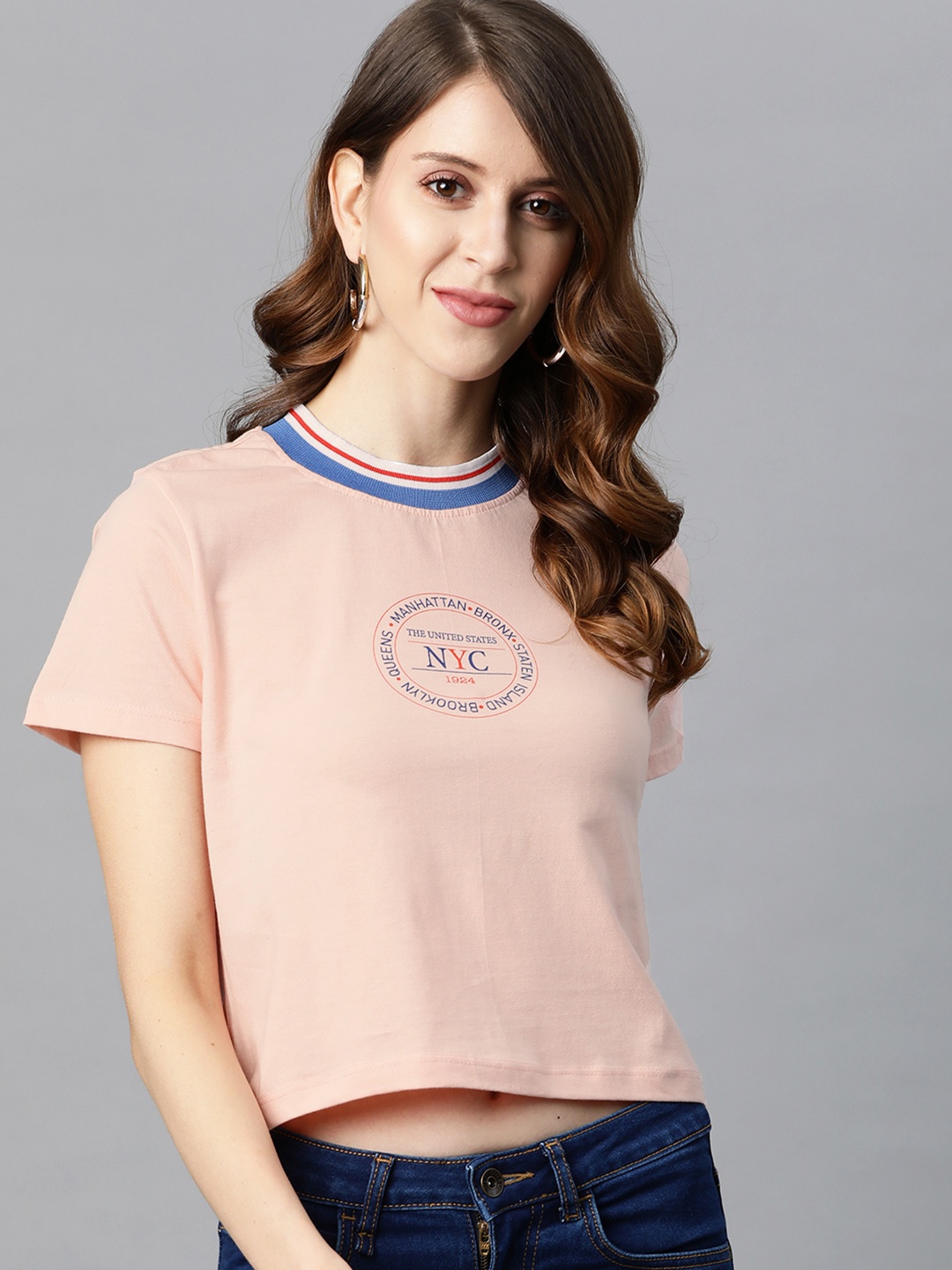 

Metronaut Women Peach-Coloured Printed Crop T-shirt