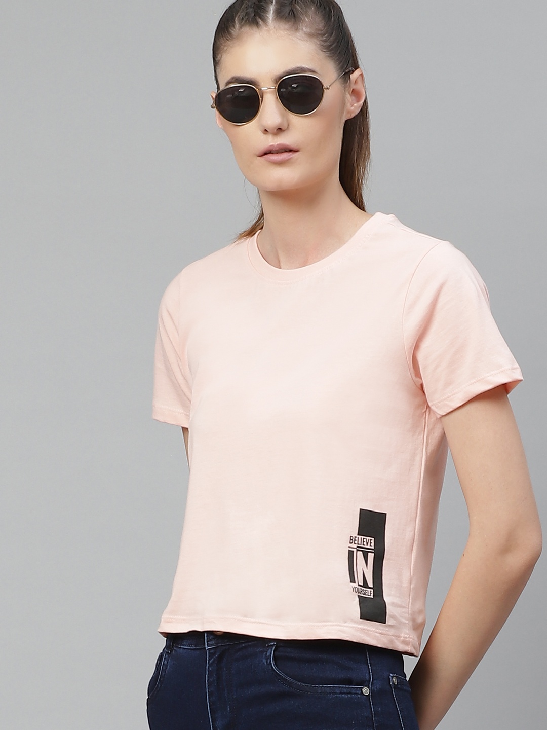 

Metronaut Women Pink Solid Round Neck Pure Cotton T-shirt