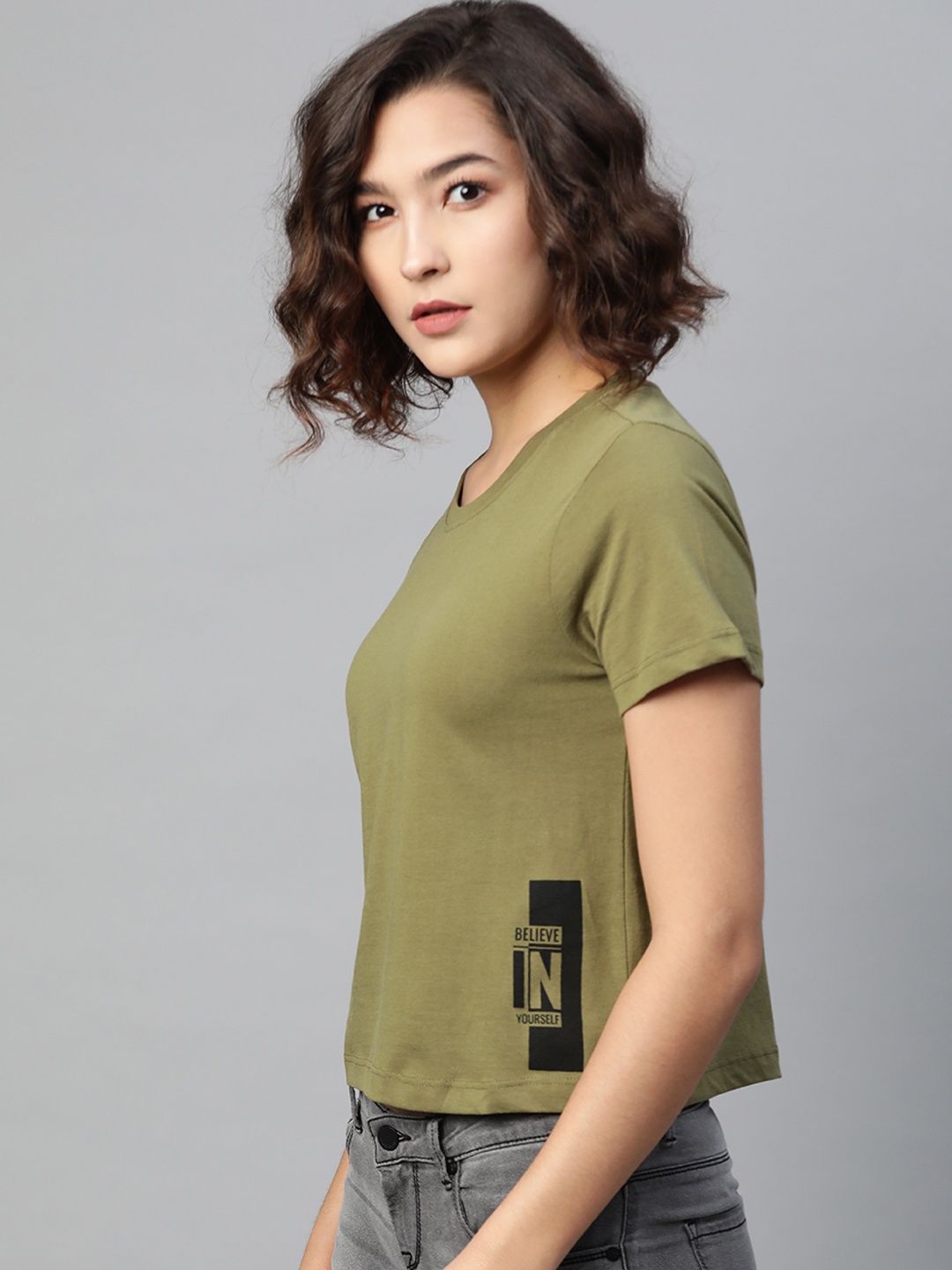 

Metronaut Women Olive Green T-shirt