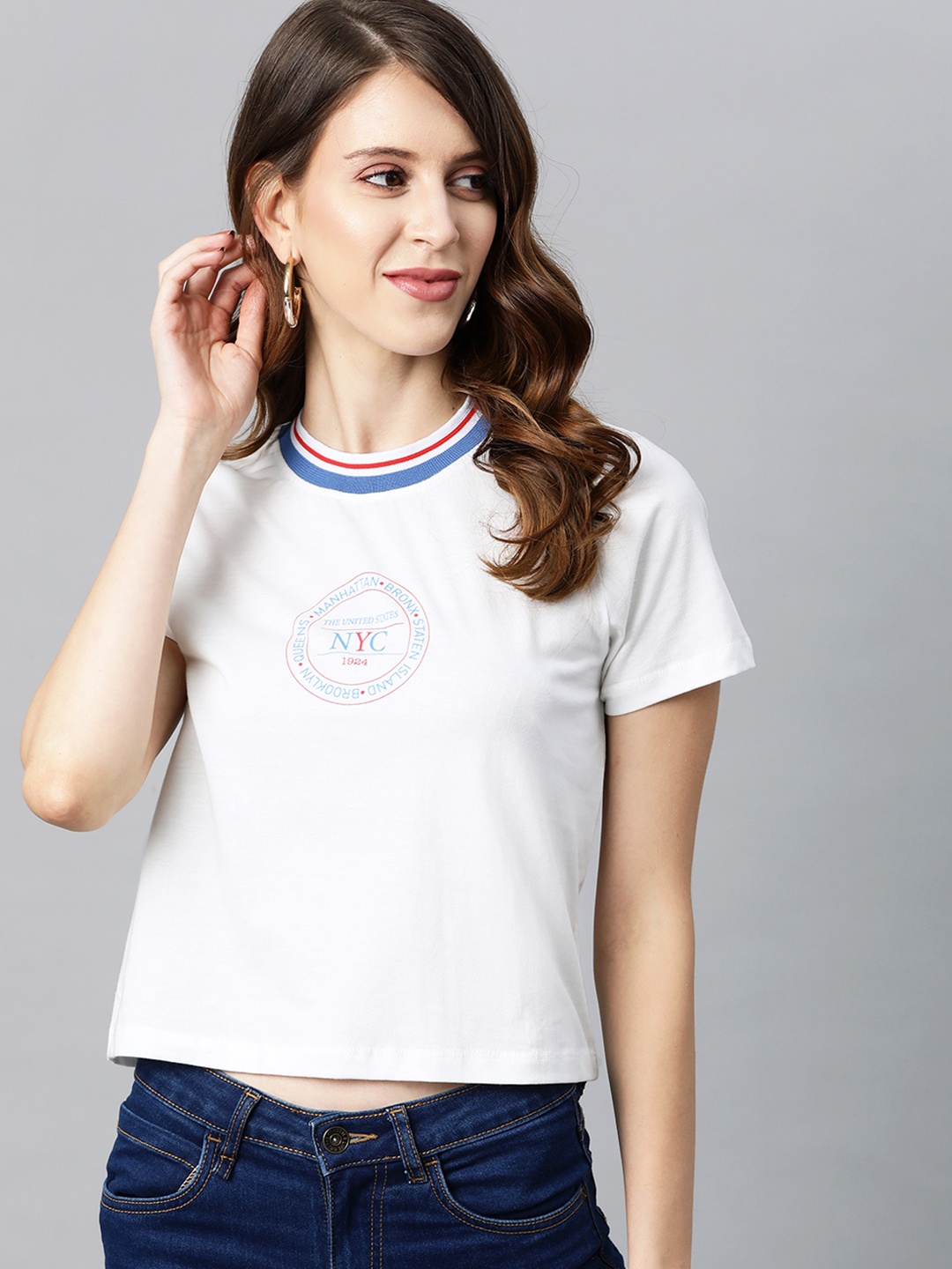 

Metronaut Women White & Blue Printed T-shirt