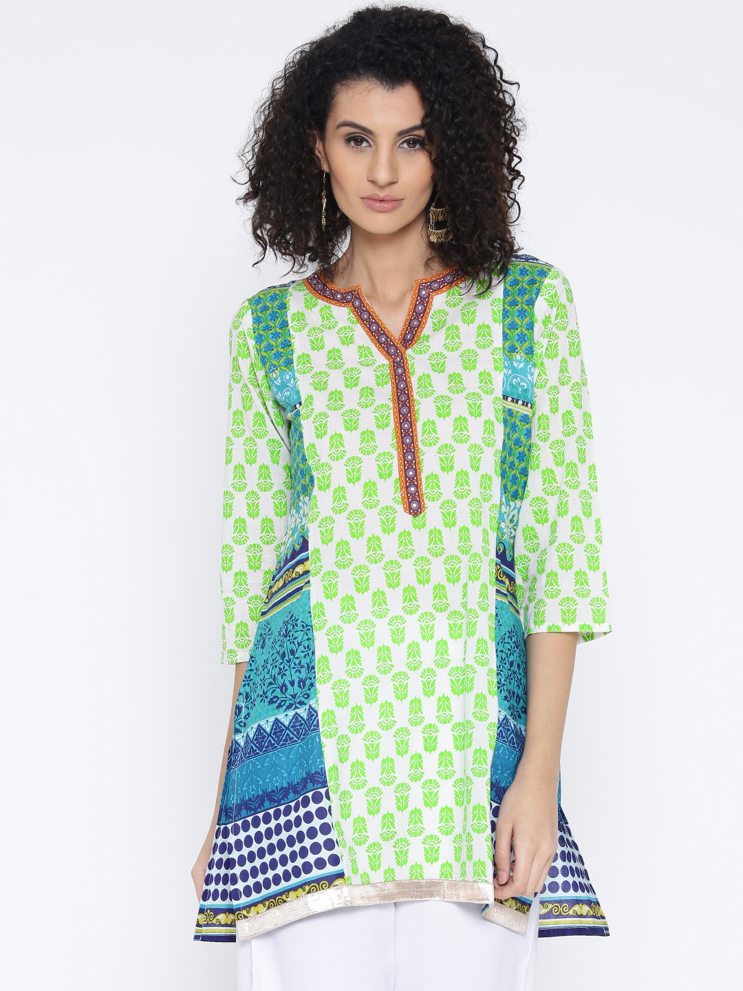 

Fusion Beats Green & Blue Printed Kurta