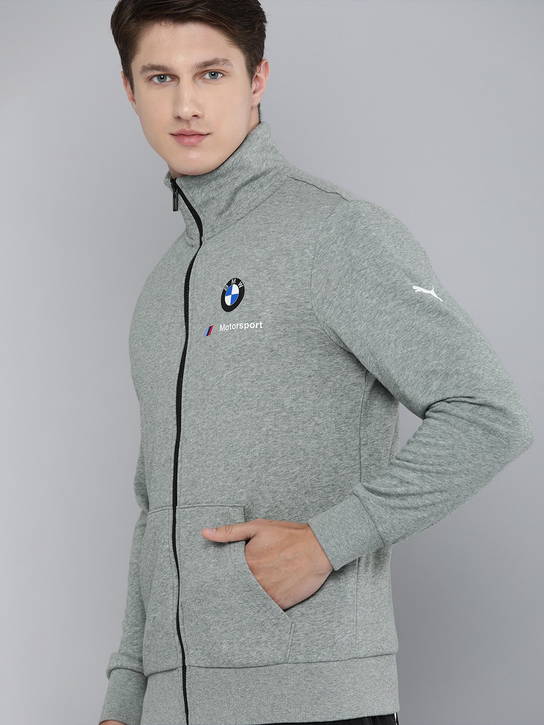 

PUMA Motorsport Men Grey Solid BMW M Essentials Sweat MSP Jacket