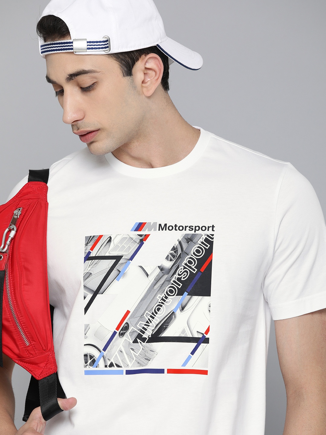 

PUMA Motorsport Men White Black BMW MMS Graphic Printed Round Neck Pure Cotton Motorsports T-shirt