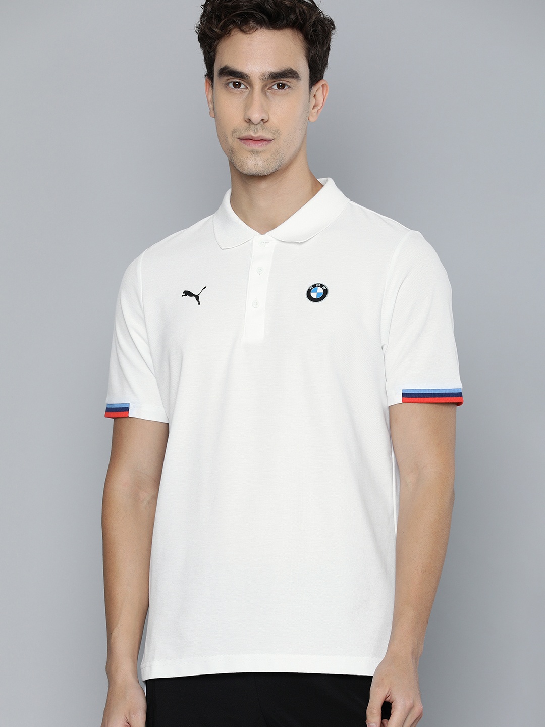 

PUMA Motorsport Men White Solid BMW MMS Polo Collar Motorsport T-shirt