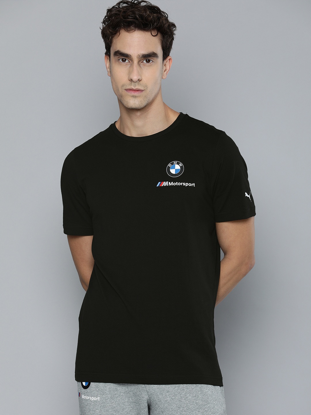 

PUMA Motorsport Men Black Solid BMW MMS Small Logo Round Neck Pure Cotton Motorsport T-shirt