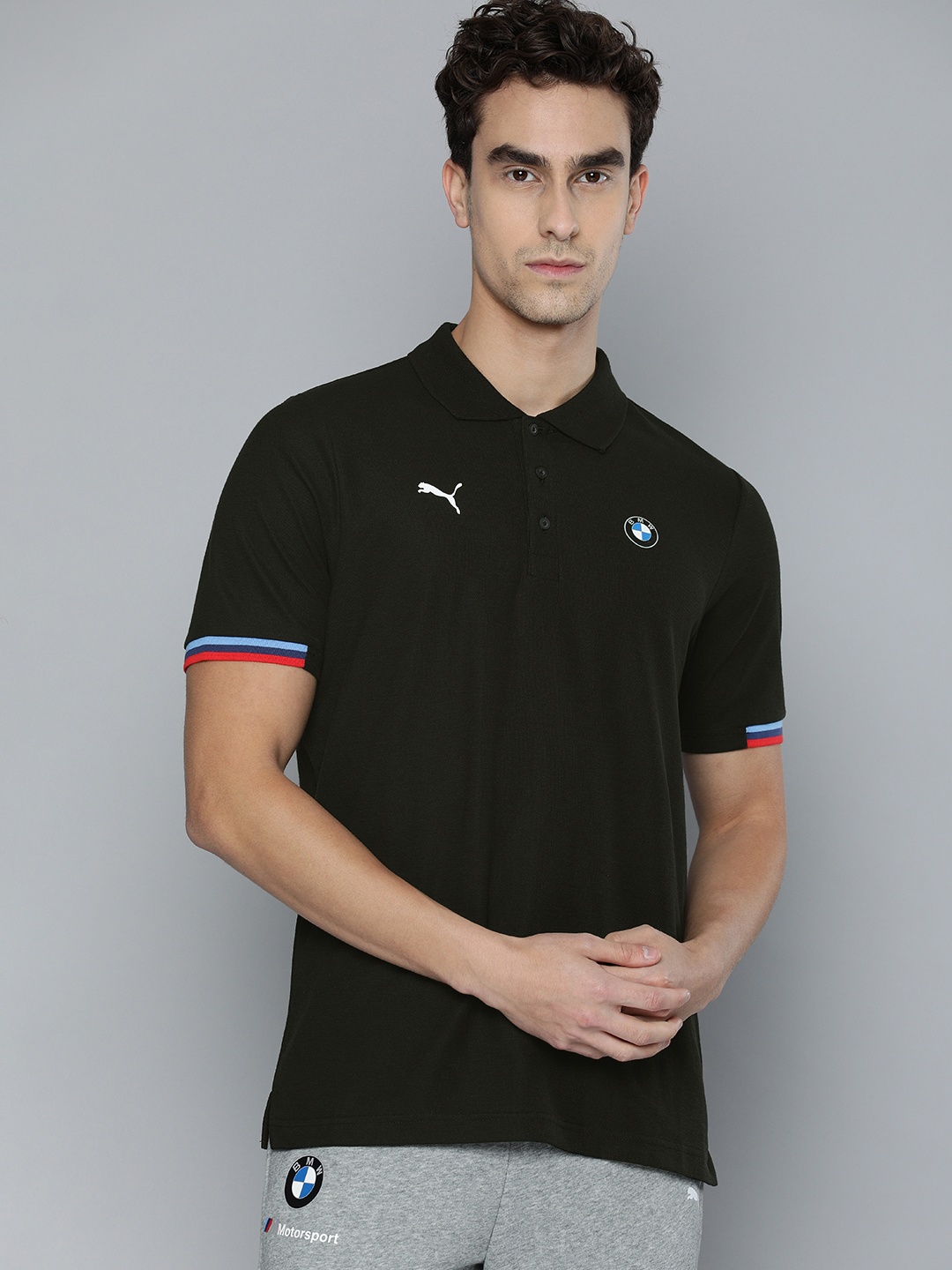 

PUMA Motorsport Men Black Solid BMW MMS Polo Collar Motorsport T-shirt