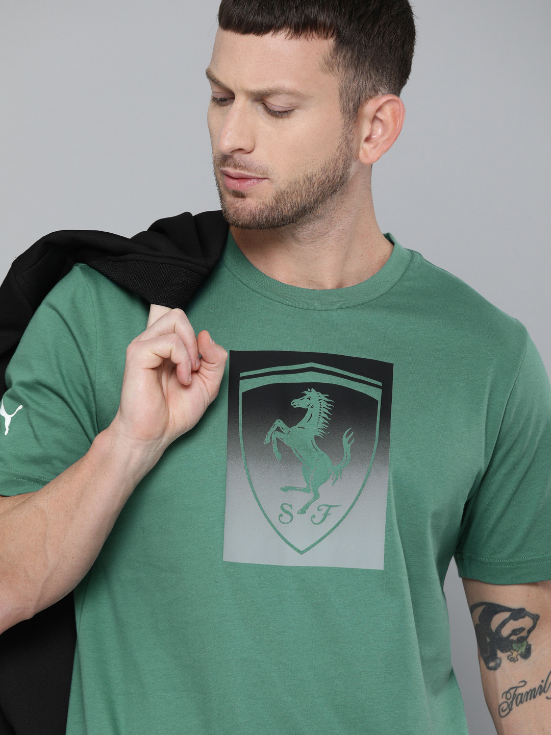 

PUMA Motorsport Men Green Black Printed Scuderia Ferrari Race Big Shield Coloured Pure Cotton Motorsports T-shirt