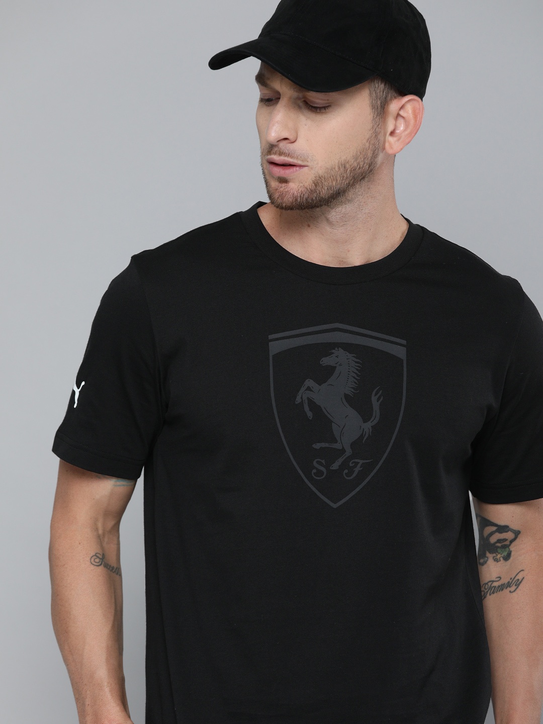 

PUMA Motorsport Men Black Printed Round Neck Ferrari Race Big Shield Pure Cotton Motorsports T-shirt