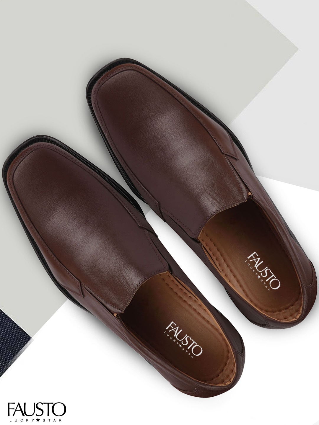 

FAUSTO Men Brown Solid Formal Slip-On Shoes