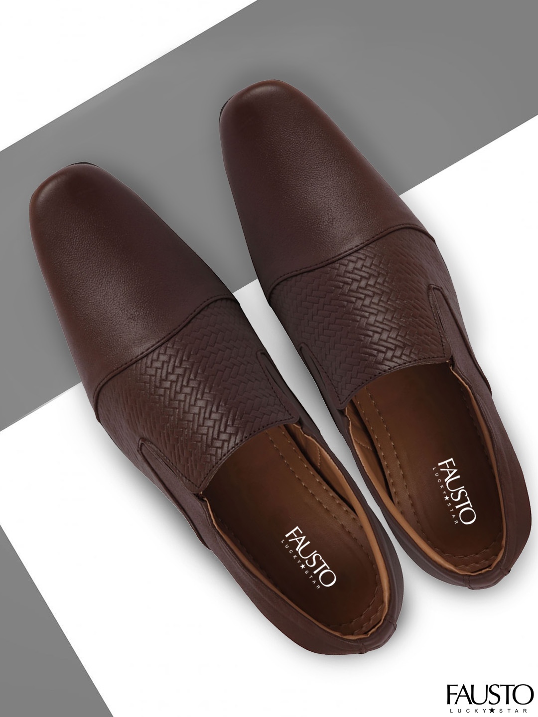 

FAUSTO Men Brown Textured Formal Leather Slip On Shoes