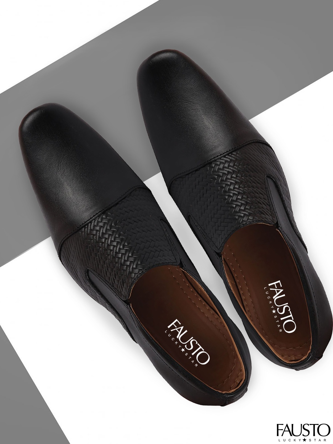 

FAUSTO Men Black Textured Leather Formal Slip Ons