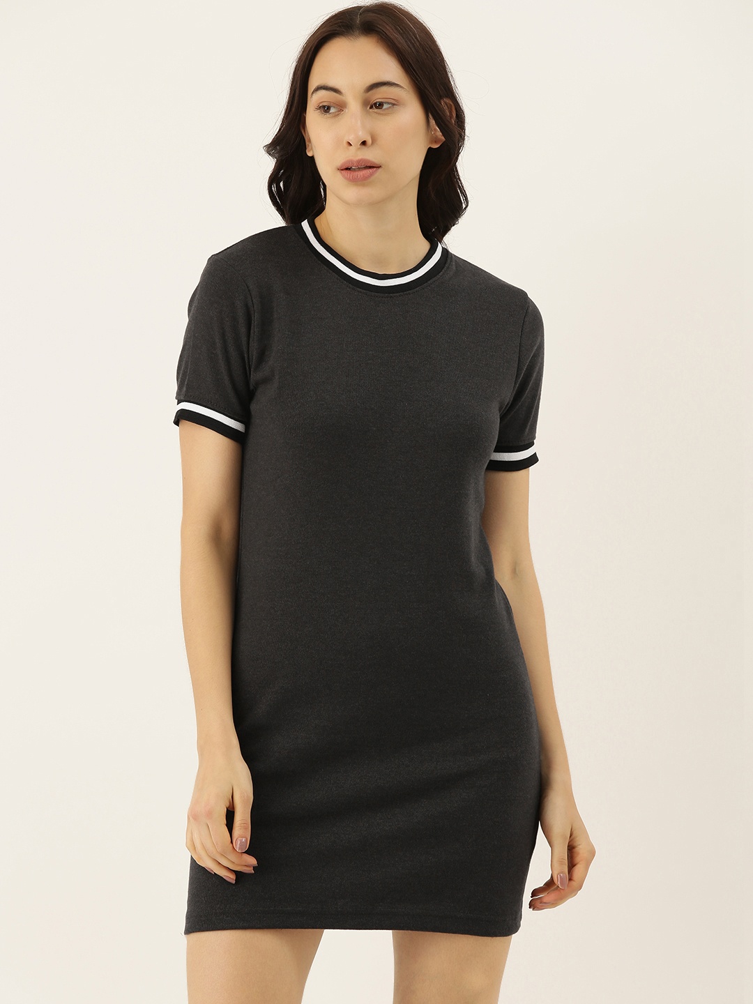 

Campus Sutra Women Black Solid T-shirt Dress