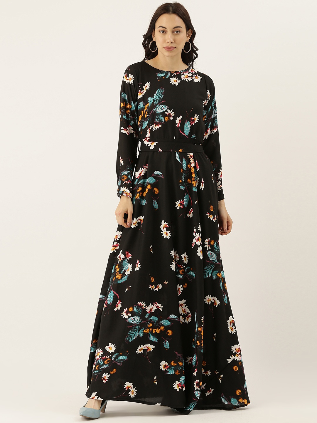 

Campus Sutra Women Black & White Printed Maxi Dress