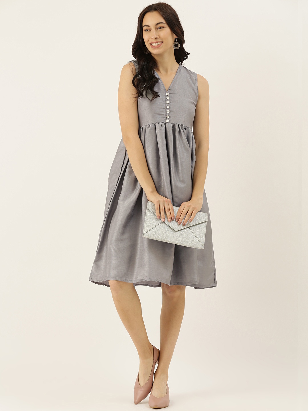 

Campus Sutra Women Grey Solid A-Line Dress