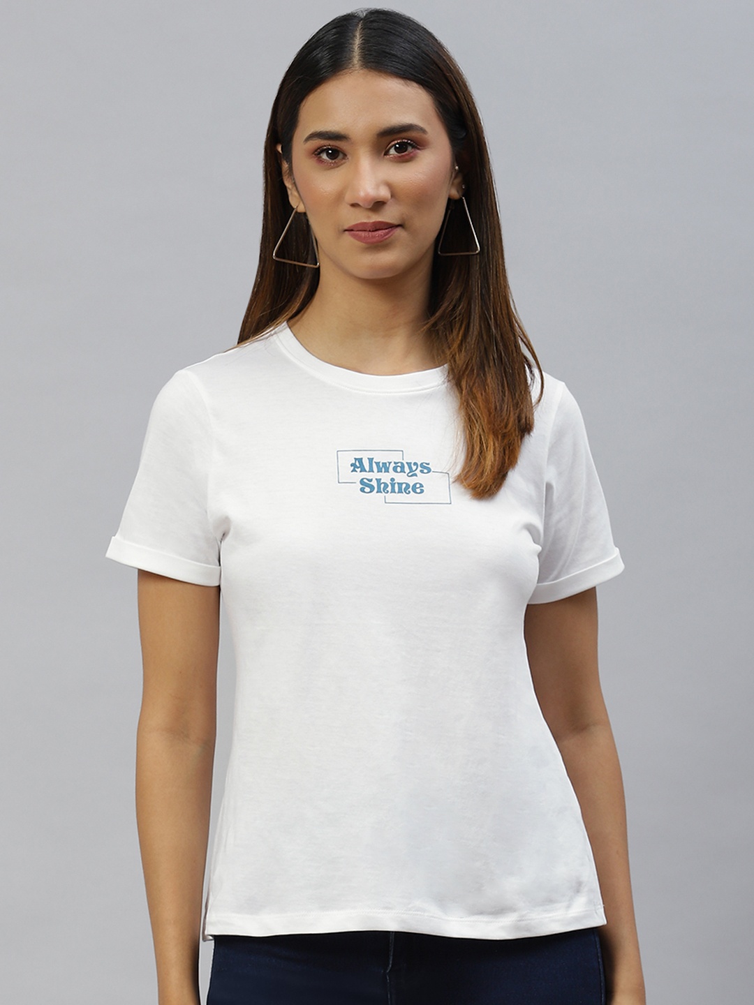 

Metronaut Women White Pure Cotton Pure Cotton Printed Detail T-shirt