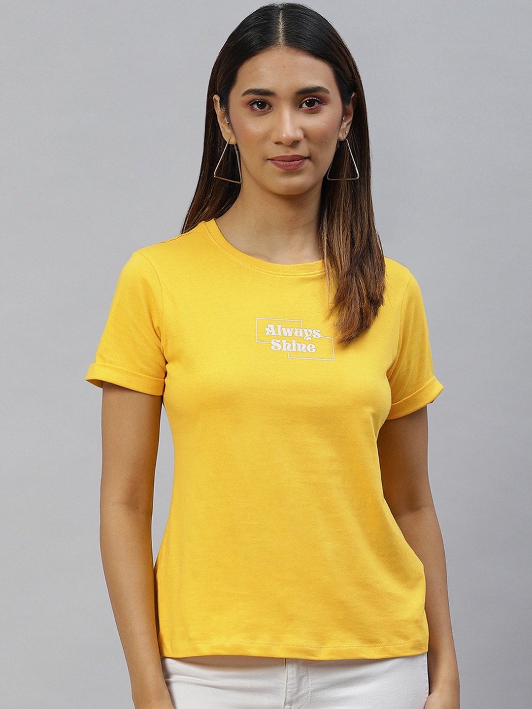 

Metronaut Women Mustard Yellow Pure Cotton Printed Detail T-shirt