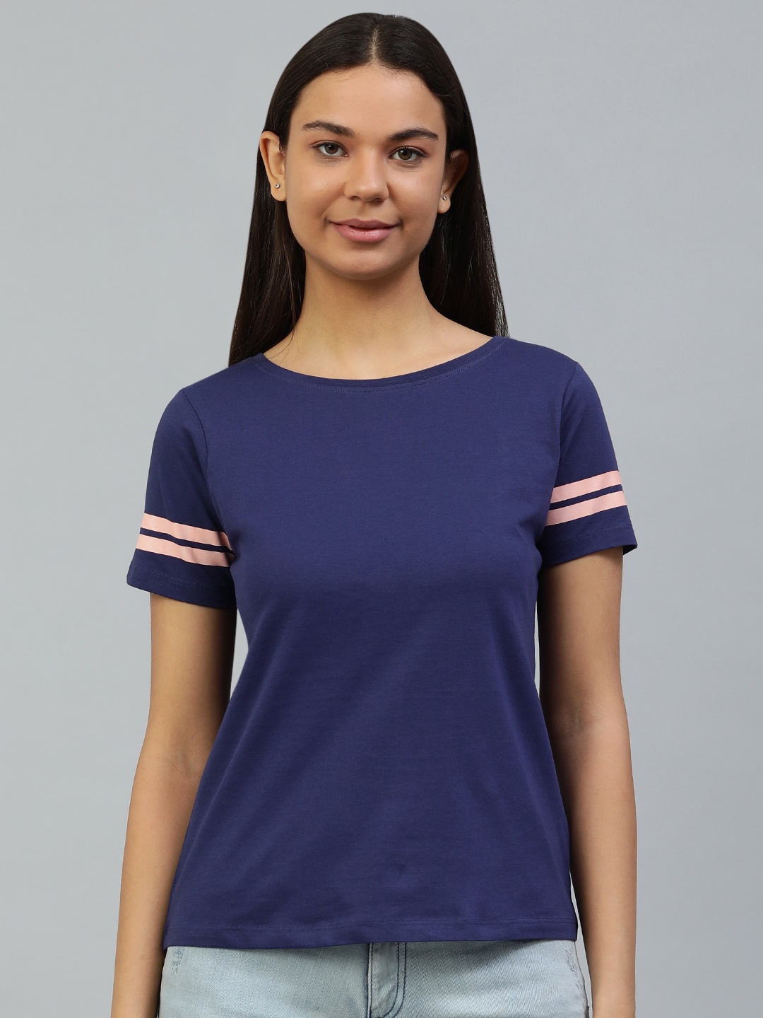 

Metronaut Women Pure Cotton Round Neck T-shirt, Navy blue