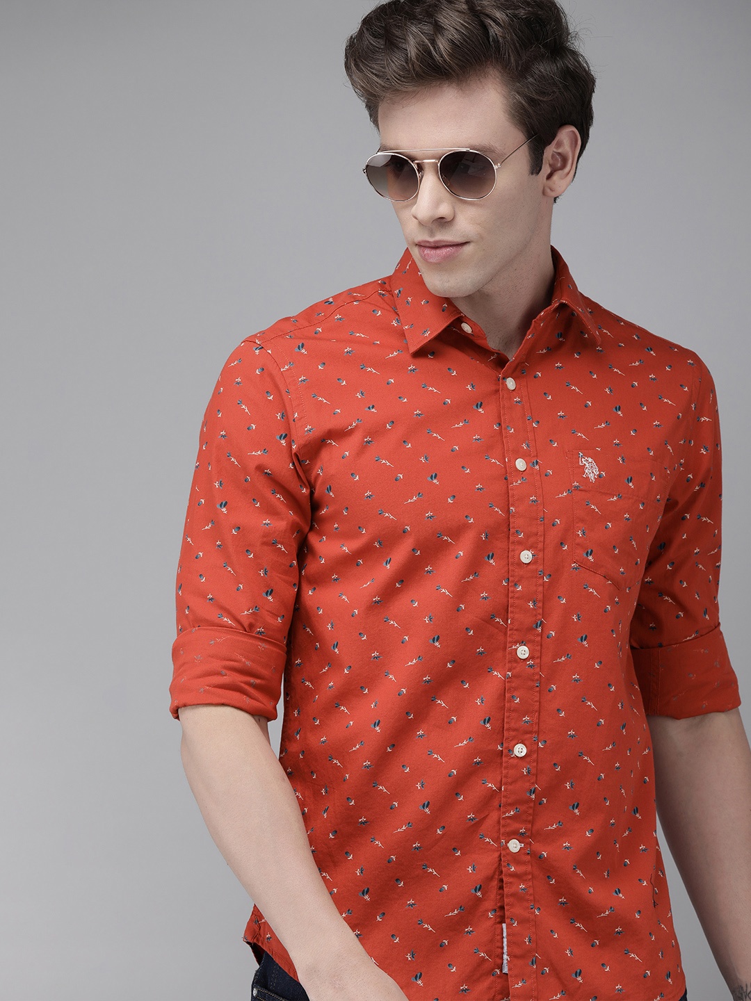 

U.S. Polo Assn. Men Red & Blue Regular Fit Printed Casual Shirt