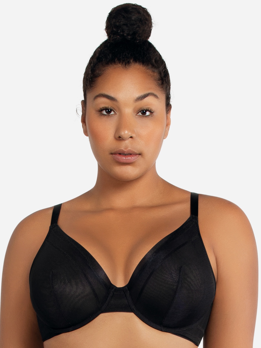 

PARFAIT Plus Size Black Solid Mesh Lace Underwired Non Padded Plunge Bra P5752