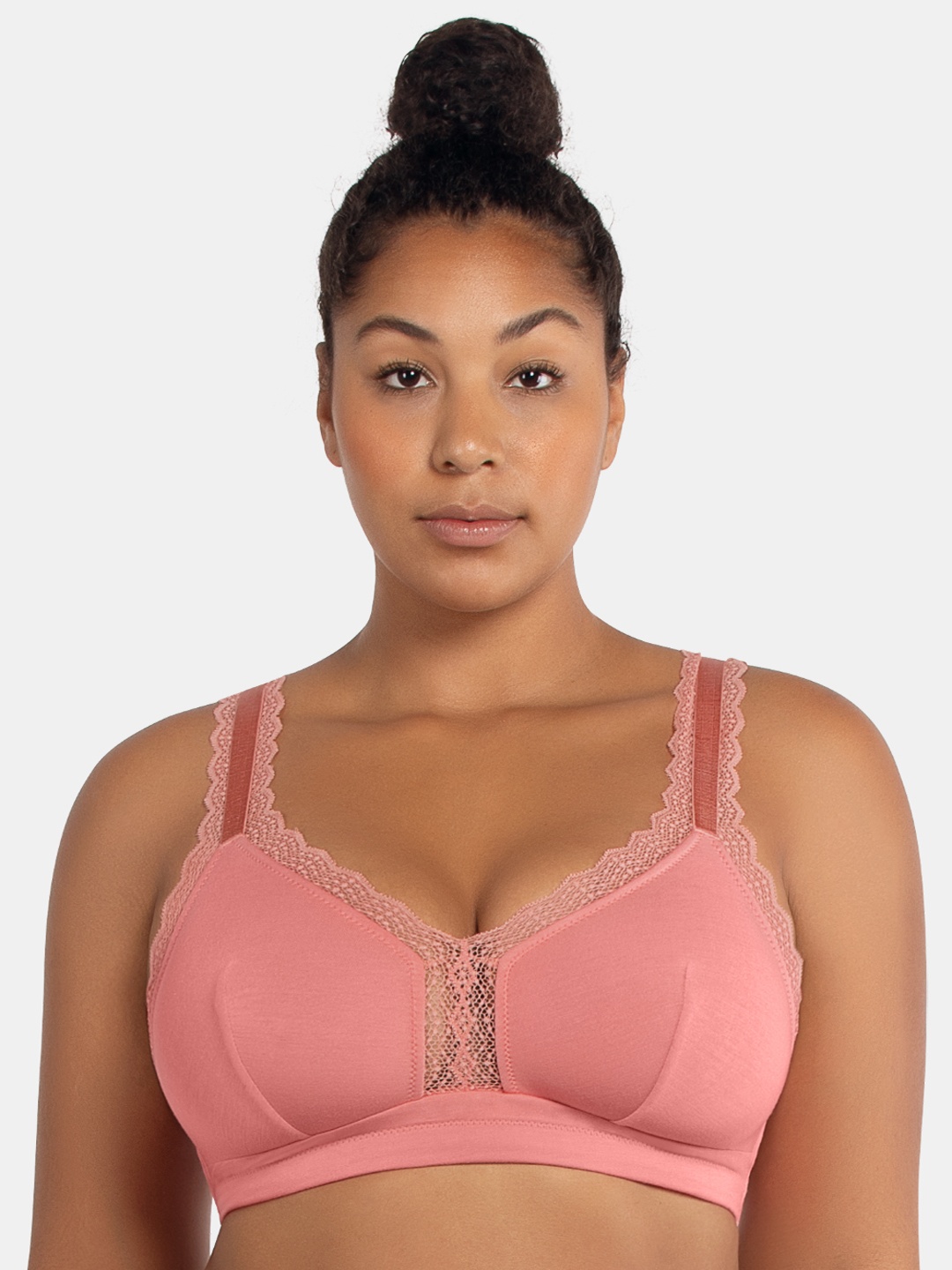 

PARFAIT Peach-Coloured Lace Detail Non-Wired Non Padded Everyday Bra P5641