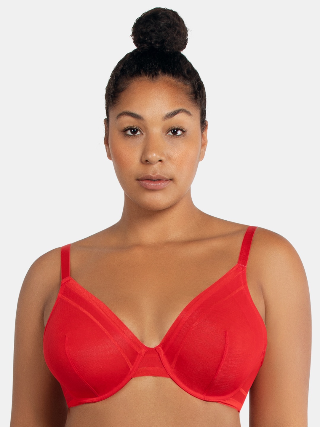 

PARFAIT Red Solid Mesh Underwired Non Padded Plunge Bra P5752