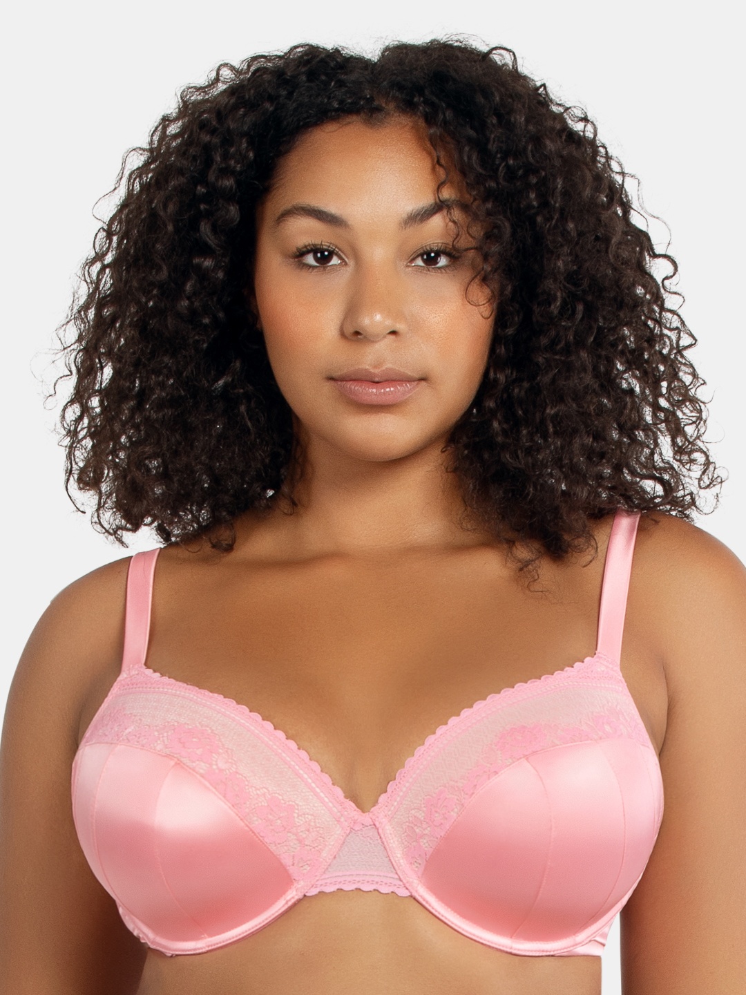 

PARFAIT Plus Size Pink Satin Finish Underwired Lightly Padded T-shirt Bra A1652