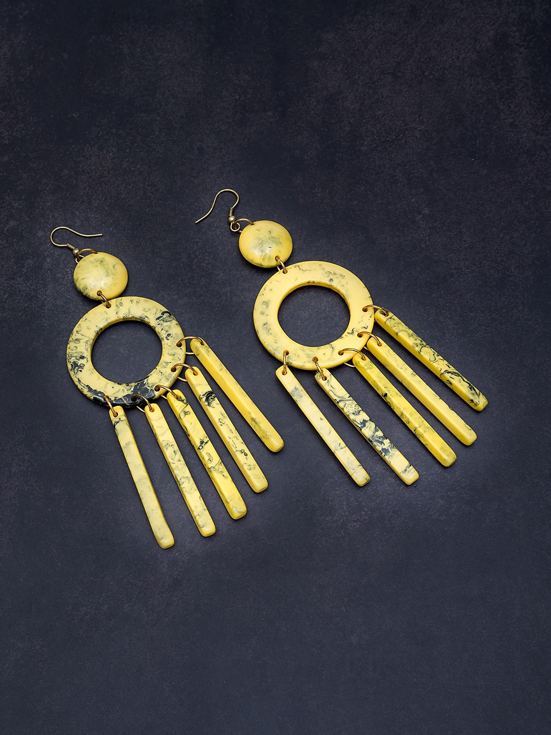 

Golden Peacock Yellow & Black Handcrafted Geometric Drop Earrings