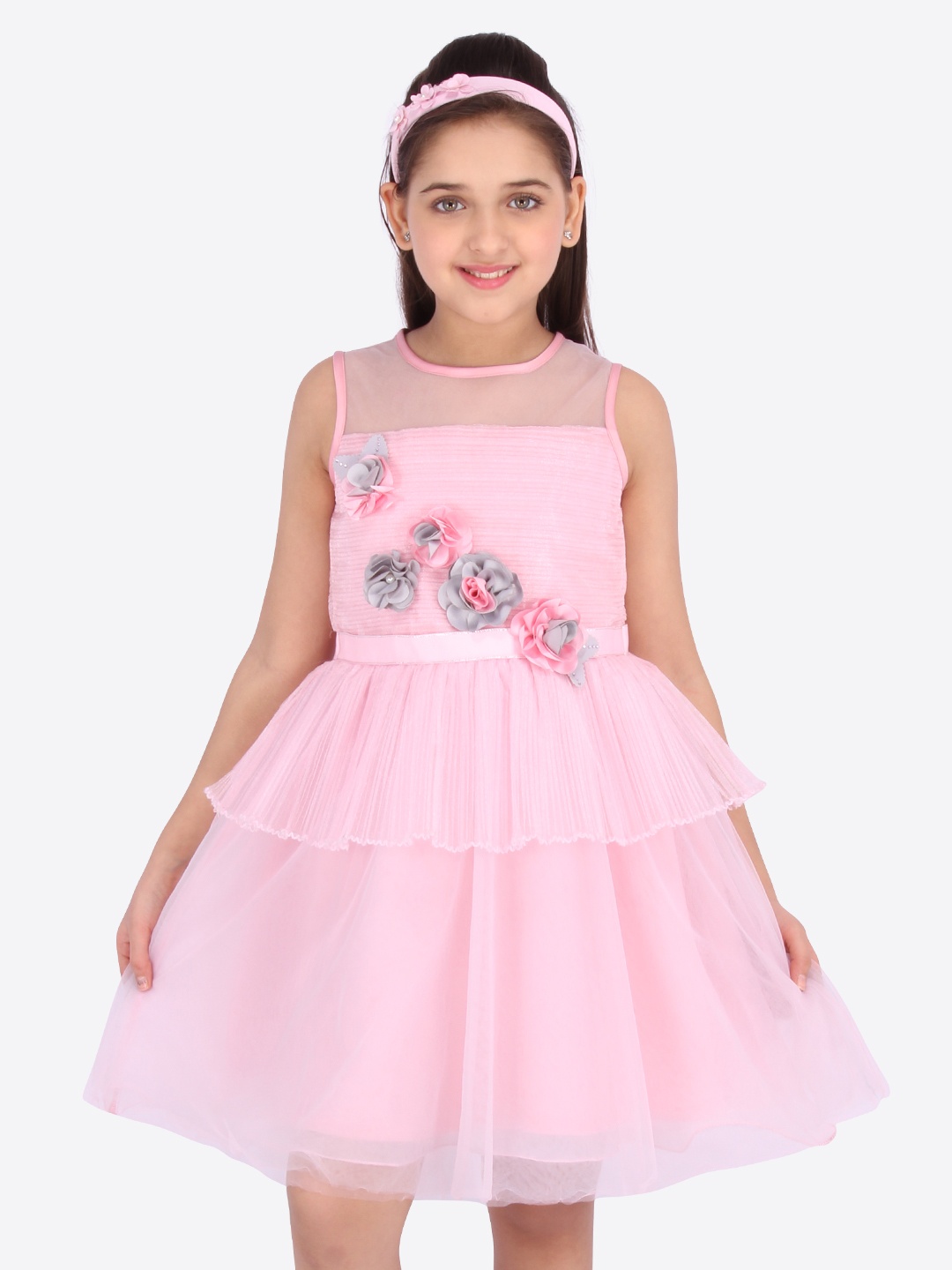 

CUTECUMBER Girls Pink Self Design Fit and Flare Dress