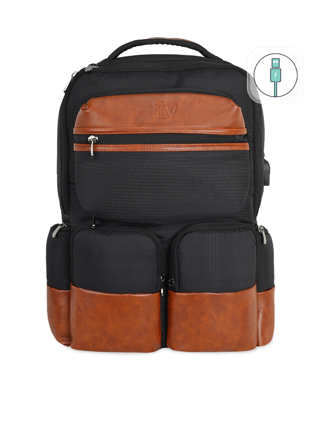 

Fly Fashion Unisex Black & Brown Colourblocked Backpack