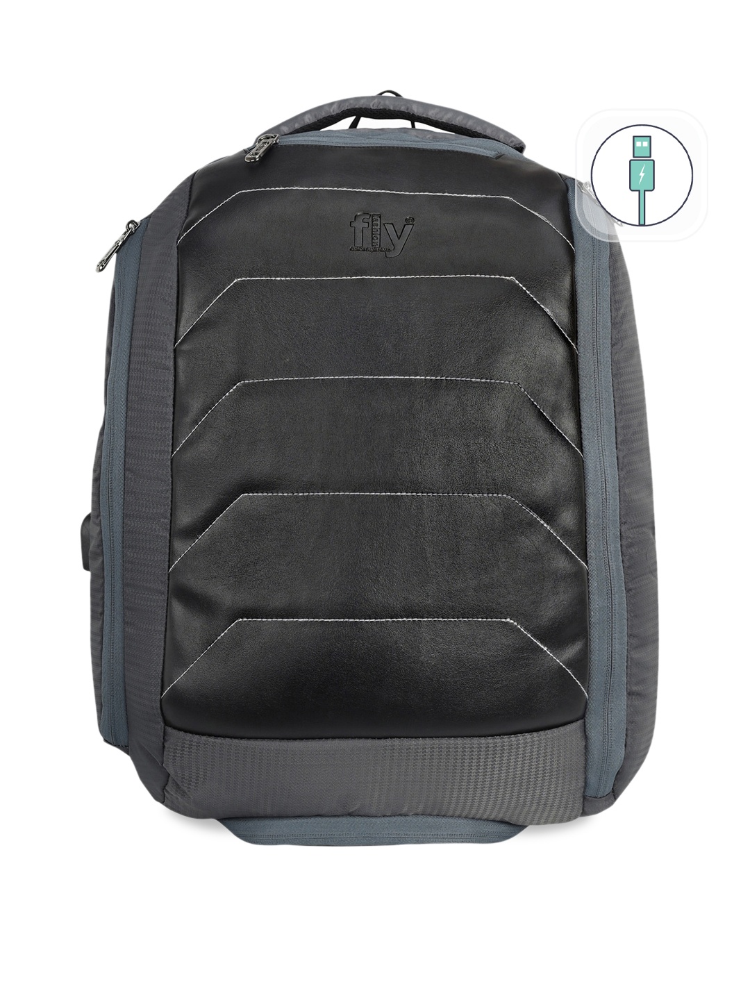 

Fly Fashion Unisex Grey & Black Colourblocked Backpack