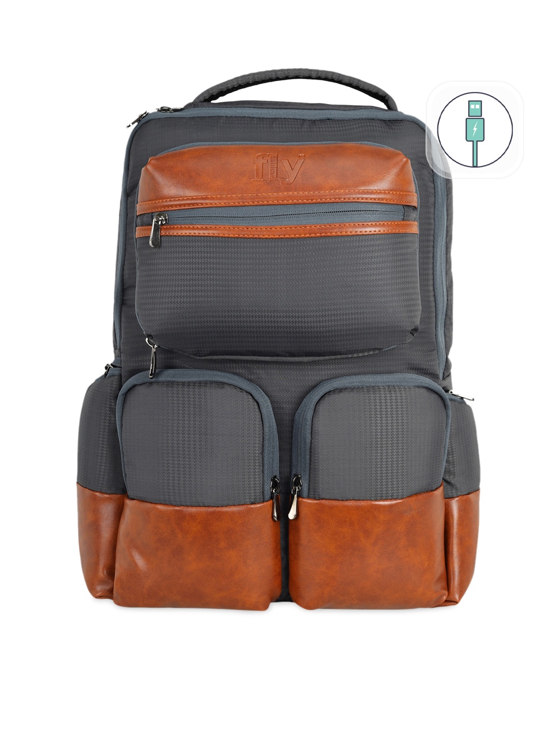

Fly Fashion Unisex Charcoal & Brown Colourblocked Backpack