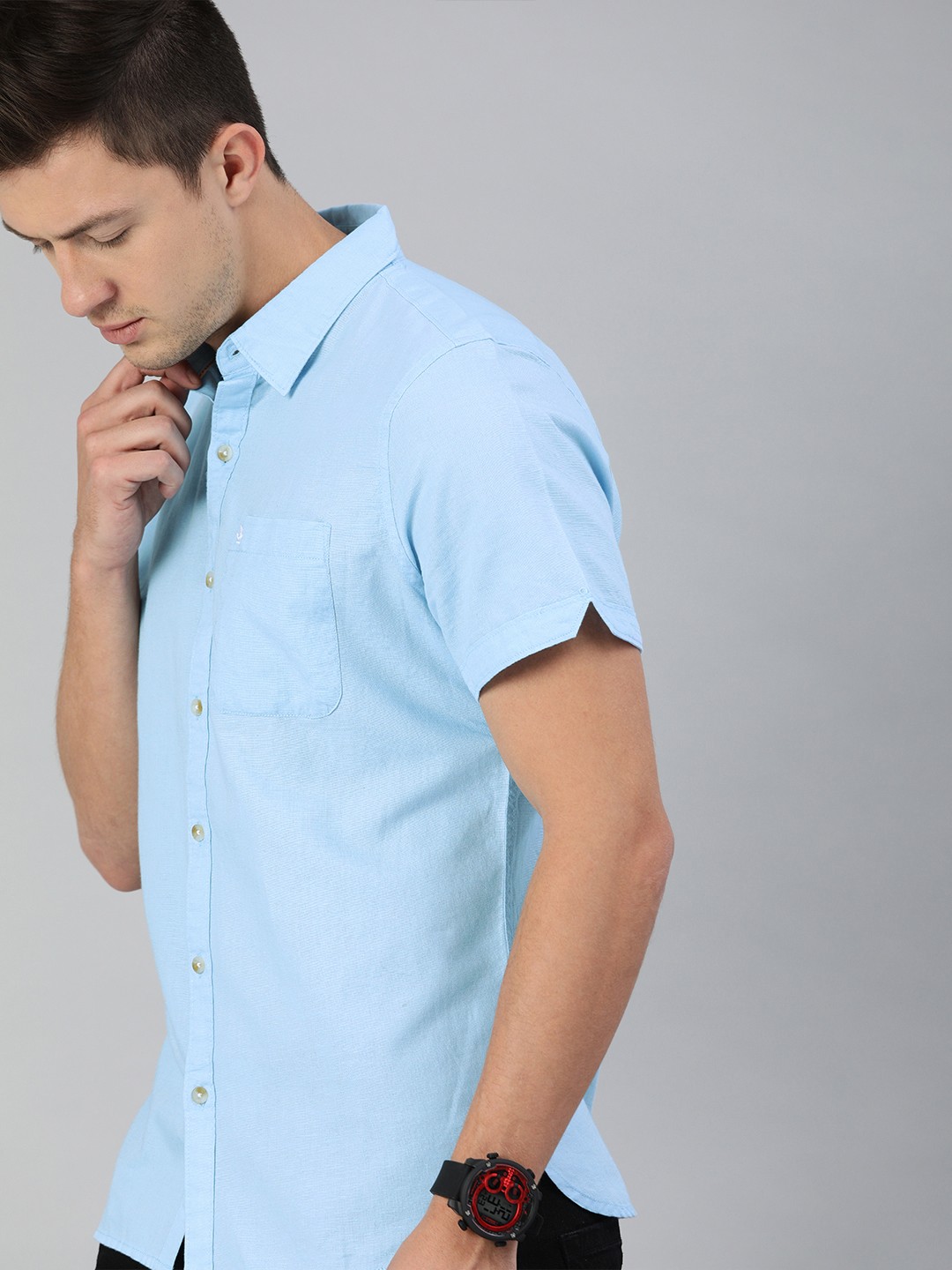 

WROGN Men Blue Slim Fit Solid Casual Linen Shirt