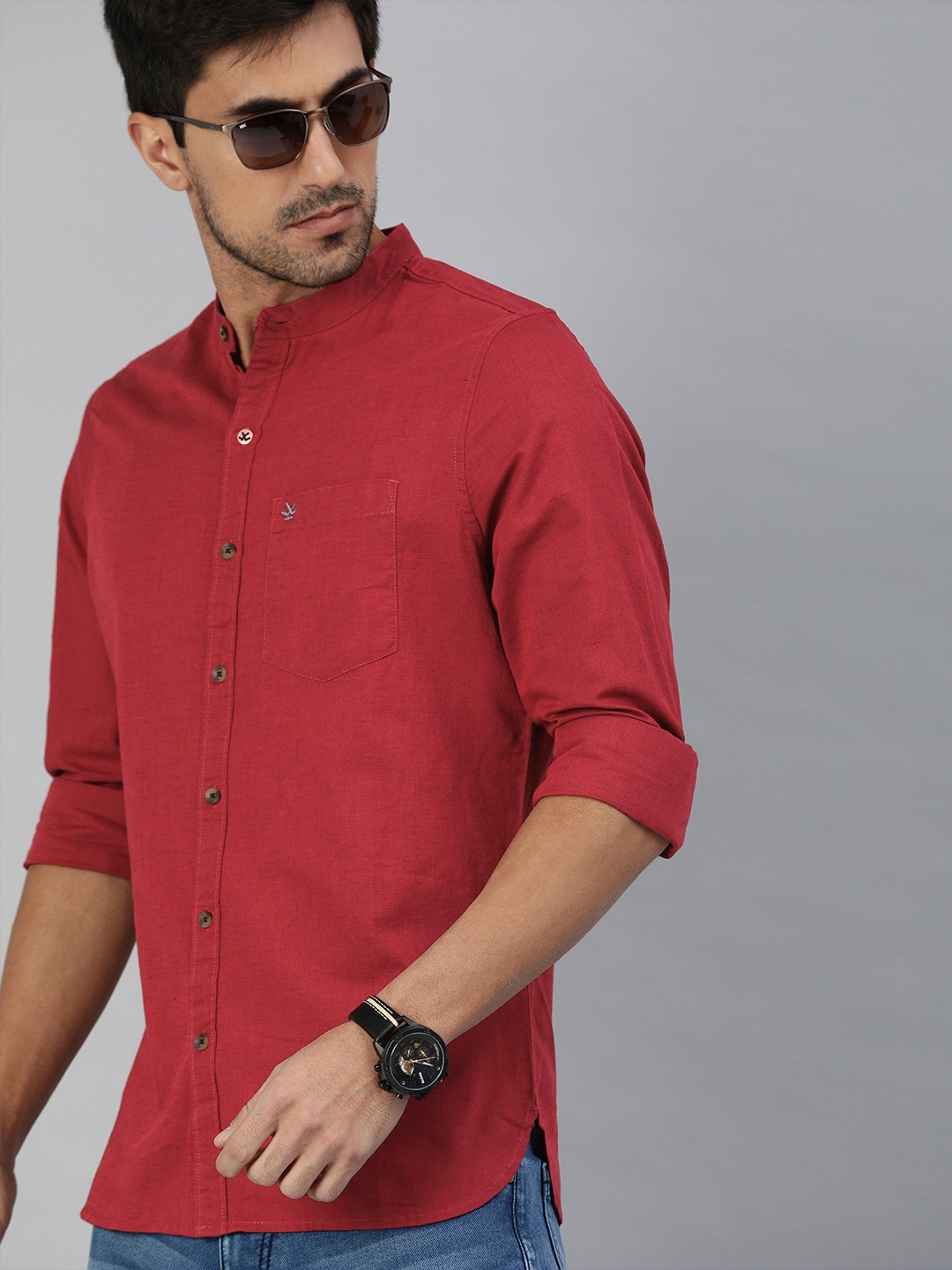 

WROGN Men Red Slim Fit Solid Casual Linen Shirt