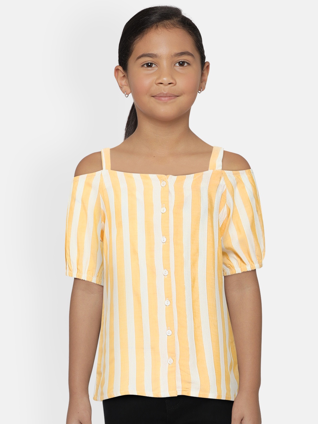 

AND Girls Yellow & White Striped Top
