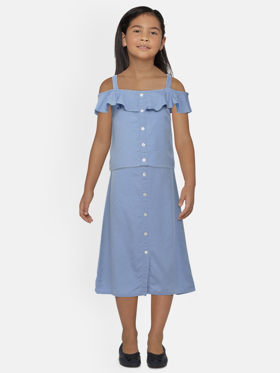 

AND Girls Blue Solid Top with Skirt