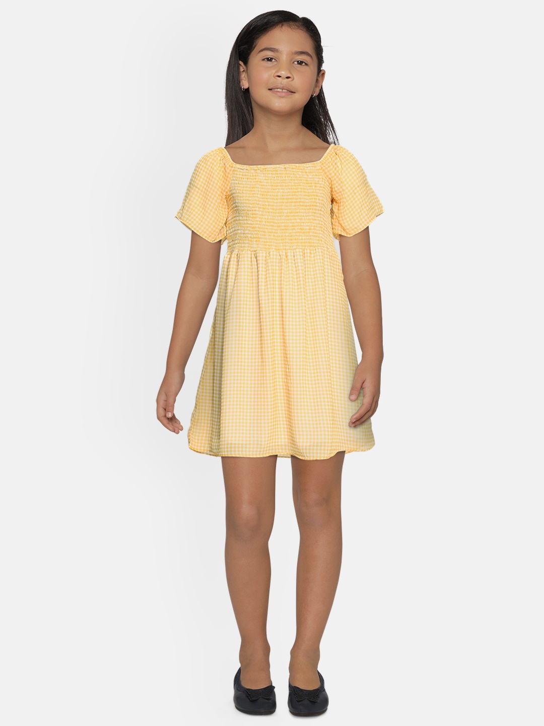 

AND Girls Yellow Checked A-Line Dress
