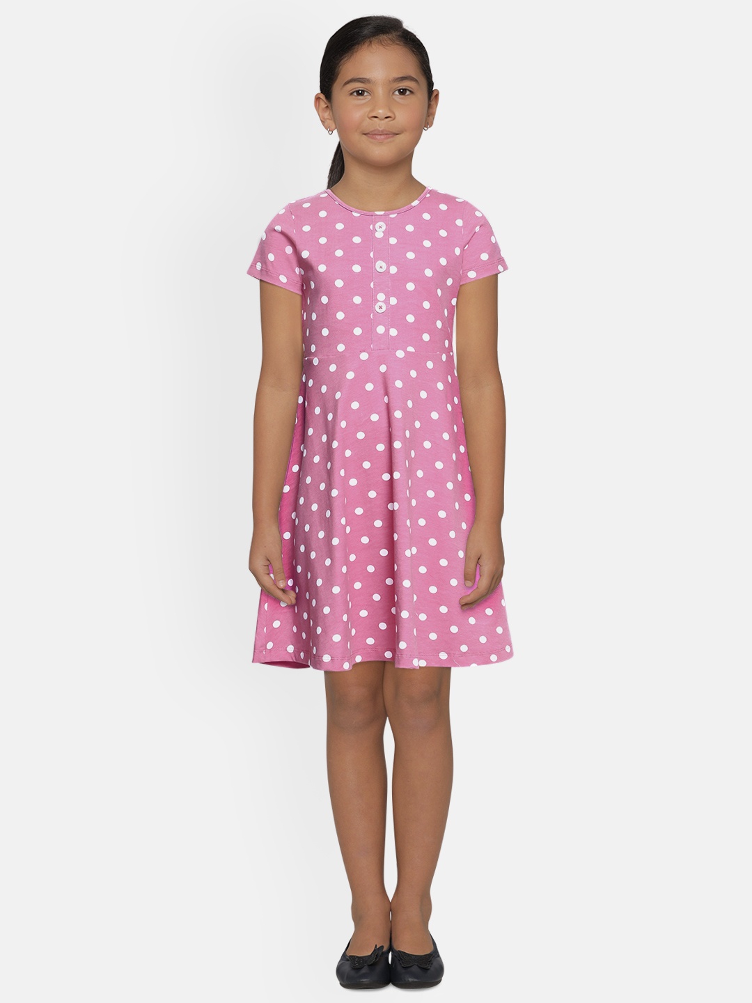 

AND Girls Pink & White Polka Dots Printed A-Line Dress