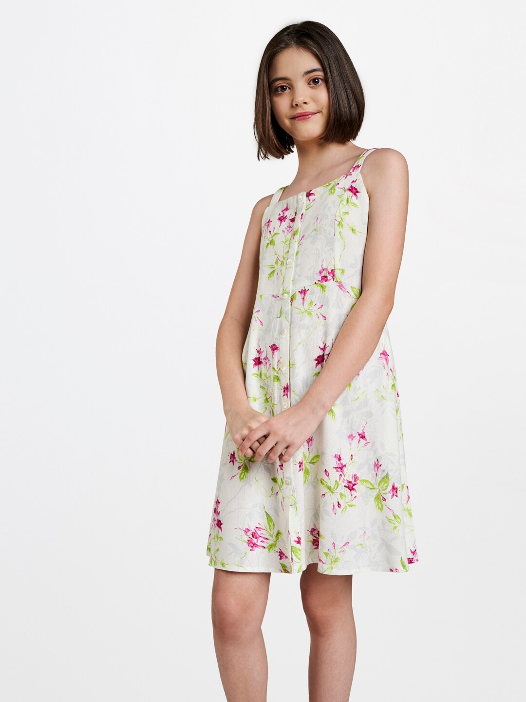 

AND Off White & Pink Fit & Flare Floral Dress