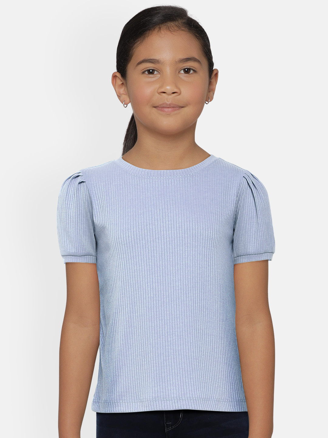 

AND Girls Blue Puff Sleeves Regular Top