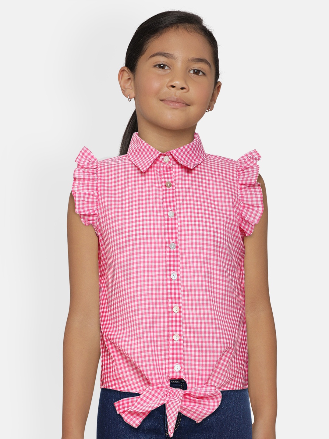 

AND Girls Pink Checked Pure Cotton Shirt Style Top