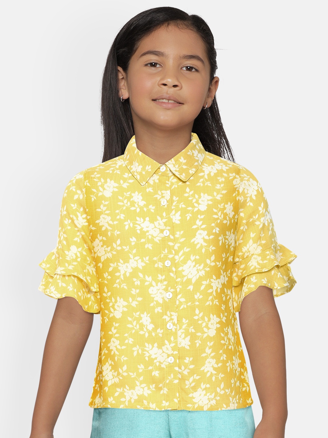 

AND Girls Yellow Regular Fit Printed Casual Shirt