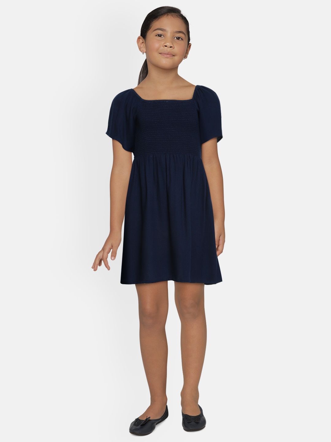 

AND Girls Navy Blue Solid A-Line Dress