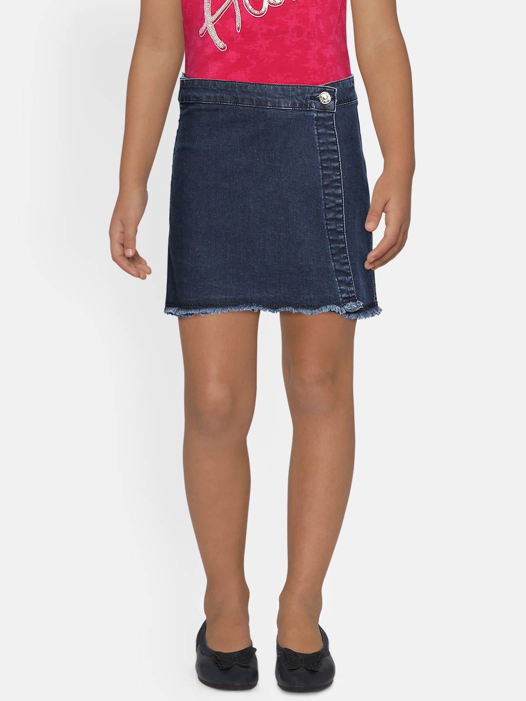 

AND Girls Navy Blue Washed Denim Skorts