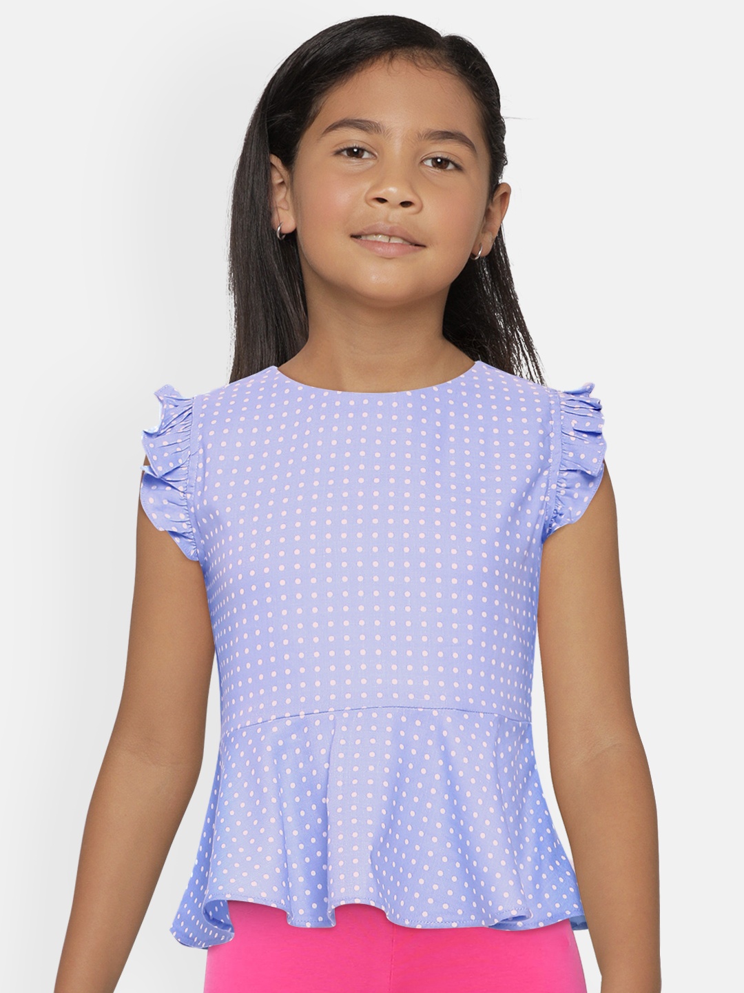 

AND Blue Printed Peplum Cap Sleeve Top