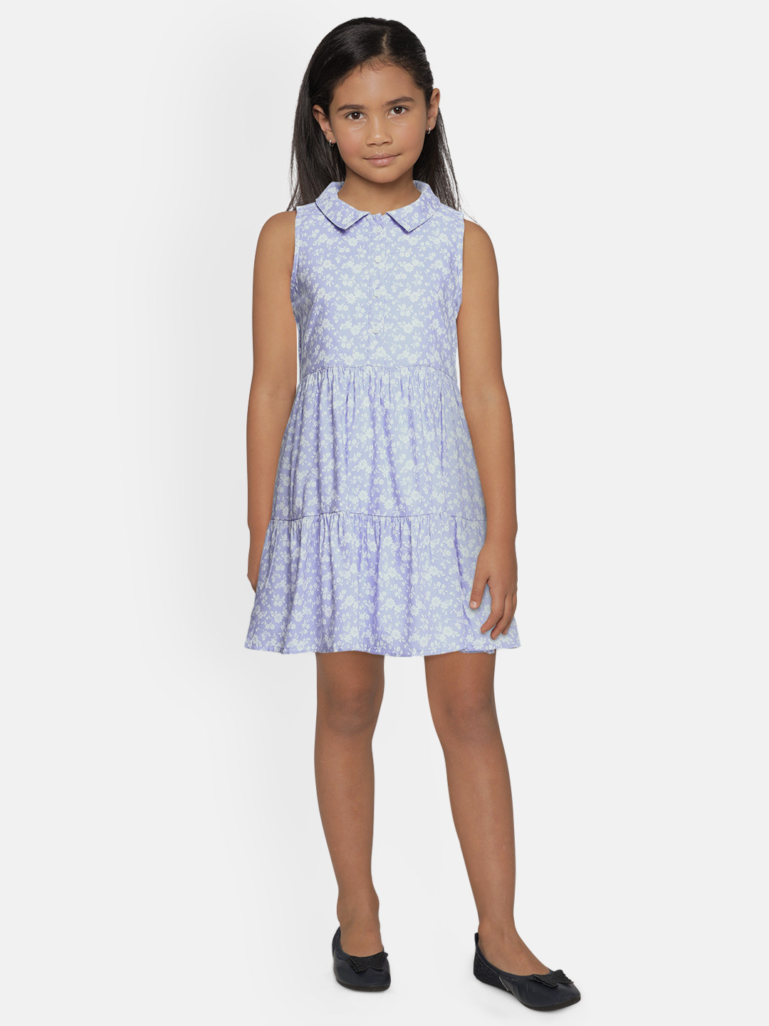 

AND Girls Blue & White Floral Printed Fit and Flare Dress
